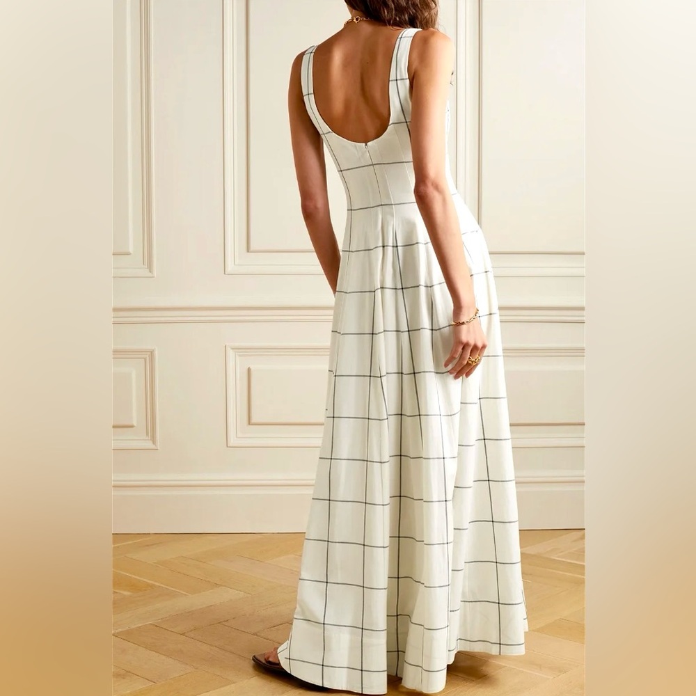 🌺🎉HP🎉🌺 NWOT Staud Wells Maxi Dress Ivory Plaid - Picture 2 of 16